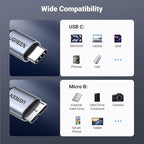 UGREEN 10 Gbps Micro B to USB C Hard Drive Cables, 10FT USB C to Micro B, External Hard Drive Cable Compatible with MacBook Pro/Air, iPad/Tablet, iPhone, Samsung Galaxy S24, WD Seagate etc
