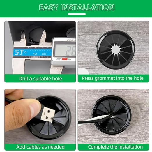 60PCS Cable Grommets, 5/8"(16mm) Desk Hole Cover Petal Shaped Buckle Type Nylon Snap Bushing Grommet, Wire Hole Cover Insert for Cables and Cords Management and Protection of Cabinet, Black