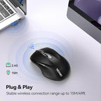 TECKNET Wireless Silent Mouse, Quiet Click, 2.4G Optical Cordless Mouse, 6 Adjustable 4000 DPI, Computer Mice for Laptop, Chromebook - Black
