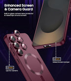 Magnetic for Samsung Galaxy S25 Plus Case [Compatible with MagSafe][Built-in Camera Lens Protector] Slim Soft Silicone Bumper Shockproof Metallic Luster Phone Shell (Burgundy)