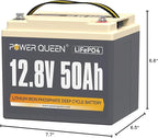 Power Queen 12.8V 50Ah LiFePO4 Battery Upgrade, Grade A Lithium Battery Cells with 50A BMS, Up to 15000 Cycles, Portable & Lightweight for Trolling Motor,Fish Finder Boat,RV,Solar