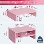 TEAMIX Pink Monitor Stand Riser-2 Pack,Wood 2 Tier Adjustable Monitor Stand Dual Monitor Riser for 2 Monitors/Laptop/PC Computer Stand for Desk