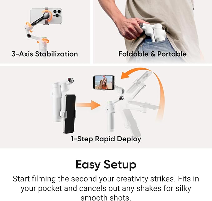 Insta360 Flow 2 Pro Creator Bundle Grey - Foldable AI Phone Gimbal, Apple DockKit, 360º Pan Tracking, Free Tilt Mode, Built-in Tripod/Selfie Stick, Portable Vlog/Travel Stabilizer, Spotlight, MagSafe