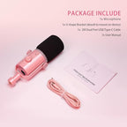 FEELWORLD PM1 XLR USB Dynamic Microphone Gifts for Podcast Recording PC Computer Gaming Live Streaming Vocal Voice-Over, Studio Metal Mic with RGB Light, Mute Button, Headphones Jack (Pink)