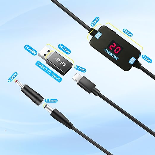 FARSENSE USB C to DC Adapter,Barrel PD Trigger Cable(3.3ft) with USB A to USB C Tips/3.5x1.35mm Tips,USB to DC Power Cable can Switching and LED Display Voltage