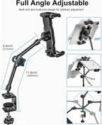 Aluminum Tablet Stand Holder for Desk Mount - [Small Portable] Tablet Holder for Kitchen, Bed Clip with 1.26" Depth Large Clamp for iPad Pro 13 Air Mini, Galaxy, Fire, Switch, iPhone, 6-15.6" Devices