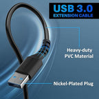 3 Pack USB 3.0 Extension Cable 2 FT, Short USB A Male to Female Extender Cord, 5Gbps Data Transfer for Webcam, Printer, Keyboard, Flash Drive, Hard Drive, Controller, Black Cable with 5 Cable Ties