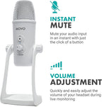 Movo UM700W White Desktop USB Microphone for Computer - Studio Mic with 4 Pickup Patterns - USB Gaming Microphone for PC, Mac, and Android - Best Mic for Podcast Recording and Streaming Setup
