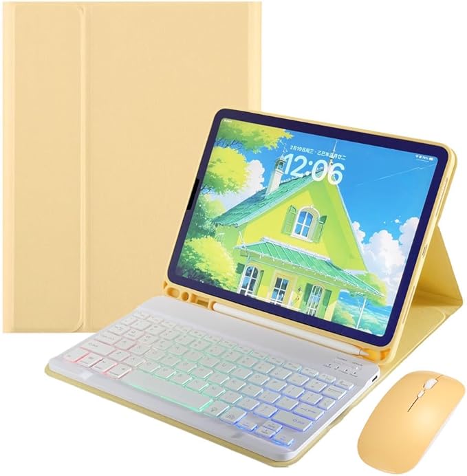 Rainbow Backlit Keyboard Case for iPad Pro 11 inch (M4) 2024 with Mouse and 7 Colors RGB Colorful Backlight Magnetic Detachable Bluetooth Keyboard Cover,Yellow