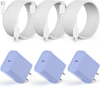 Apple iPhone 16 15 Charger Fast Charging [Apple MFi Certified]3Pack 20W USB Type C Charging Block with Long 6 FT Fast Charging Cable for iPhone 16/16 Pro/Pro Max,iPhone 15/15 Pro Max/Plus/iPad(Purple)