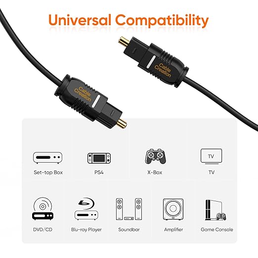 CableCreation Optical Digital Audio Cable, [5-Pack] 6FT Slim Fiber Optic Toslink Optical S/PDIF Cord for Home Theater, Sound Bar, TV, PS4, Xbox, VD/CD Player, Game Console&More, Black/OD:2.2mm