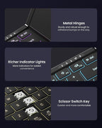 Samsers Foldable Bluetooth Keyboard with Touchpad, Full-Size Wireless Folding Keyboards with Backlight, Portable Travel for iOS Android Windows Mac OS, Support 3 Device(BT5.1 x 3), Black