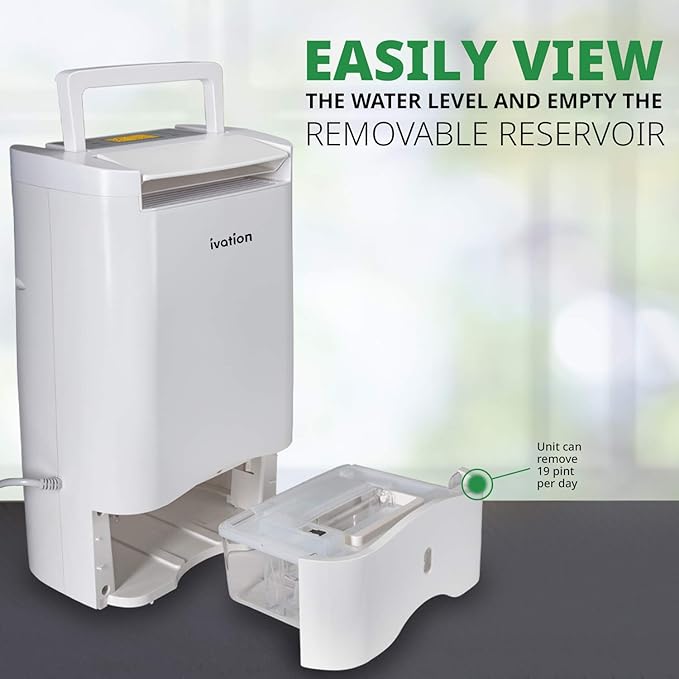Ivation 19 Pint Small-Area Desiccant Dehumidifier Compact and Quiet - with Continuous Drain Hose for Smaller Spaces, Bathroom, Attic, Crawlspace and Closets - for Spaces Up to 410 Sq Ft