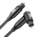 EMK 90 Degree Right Angle Optical Audio Cable [5ft/1.5M] - 360° Rotatable Digital Toslink SPDIF Cable for Soundbar to TV, Home Theater - Black Fiber Optic Cable with Angled Connector