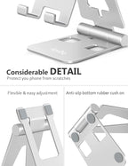 Cell Phone Stand for Desk, Adjustable Desktop Phone Holder Stand, Foldable Moblie Phone Dock for iPhone 15 14 13 12 11 Pro Xs Max Xr X 8 7 6 5 5s SE Nintendo Switch All Phones, Silver
