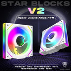 Jungle Leopard Interstellar V2 120mm PC Reverse Blade Case Fan Infinity Mirror Module Daisy-Chain ARGB Fan Triple Pack with Controller Suitable for Computer Case & 360mm AIO Cooler(White-3pack)