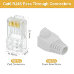 MECCANIXITY 100pcs Cat6 RJ45 Pass Through Connectors, RJ45 Connector 8P8C Gold Plated Plugs with 100pcs Light Grey Strain Relief Boots for Solid or Stranded UTP Ethernet Cable, 1.1mm