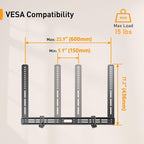 Perlegear Soundbar Mount, Sound Bar Mount with Holes/Without Holes, Sound Bar Mounts Under TV up to 15 lbs, Non-Slip Base Holder Extends 3.5” to 6”, Attach Speaker to TV or Wall