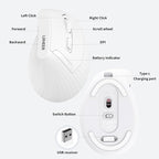 Vertical Mouse Wireless, 2.4G Rechargeable Mouse with Battery Indicator,4 Level DPI,Ergonomic Design for Comfort and Reduced Wrist Strain, Ideal for Home,Office Use (White)