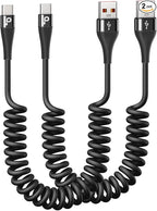 PRAKIE USB C Cable Fast Charging 5FT, Coiled USB A to USB C Cable for Car, Type C Charge Cord USB-C Charging Cable Compatible with iPhone 16/15/Samsung Galaxy S20 and More USB C Devices-Black 2Pack