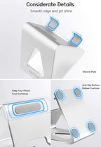 Cell Phone Stand for Desk, Desktop Phone Holder, Aluminum Mobile Phone Stand for iPhone 15 14 13 12 pro Mini 11 X Xr Xs max 8 7 6 6s Plus Samsung Galaxy S21 Ultra All Smart Phones,Silver