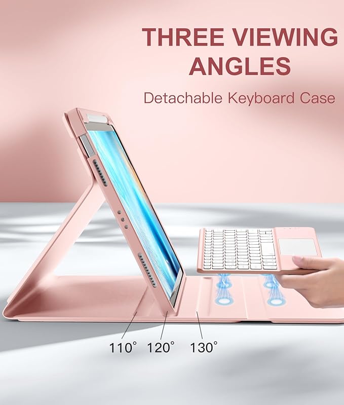 Compatible with iPad Air 11 Inch & Air 5th/ Air 4th Generation Case with Keyboard - Multi-Touch Trackpad, 7-Color Backlit, Detachable Folio Cover for Air 11-inch M3/M2 (2025/2024) (Light Pink)