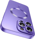 Magnetic for iPhone 15 Pro Max Case [Compatible with MagSafe][Built-in Camera Lens Protector] Slim Soft Silicone Bumper Shockproof Metallic Luster Phone Case (Purple)