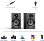 BT16 HiFi Bookshelf Speakers 3.5" Woofer with 1" Tweeter, 60W(30Xx2) Bluetooth 5.3, Powered Stereo Speaker with 24bit DAC USB and Adjustable Treble/Bass, Computer Gaming PC Speakers - Black