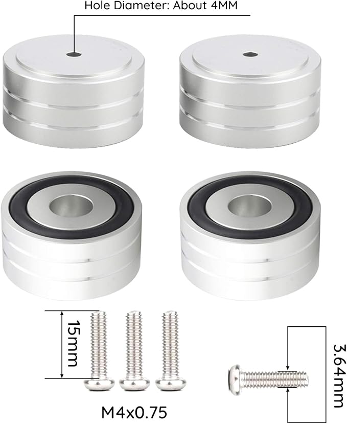 Audiocrast 4X Silver HiFi Speaker Isolation Feet Pad, Aluminum 40x20mm Audio Stand Feet Amplifier Shock Absorber Non-Slip Hi-End Vibration Dampener Floor Protector for Subwoofer DAC CD Turntable Amp