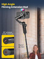 Smartphone Gimbal Stabilizer for iPhone 15 Pro Max Android Phone with Extension Rod 3-Axis Phone Gimbal Stabilizer with Follow Focus for Vlogging TikTok YouTube(Smart XE Combo1)