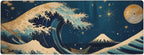 Gaming Mouse Pad, Large Non-Slip Rubber Base Mousepad, Keyboard Mouse Mat, Desk Pad with Stitched Edges, 31.5x11.8inch, Wave Moon