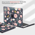Teryeefi for MacBook Air M4 M3 M2 13 inch Case fits Model A3240 A3113 A2681, Hard Shell for MacBook Air 13.6" 2022-2025 Released with Keyboard Cover+Screen Protector+Type C Adapter, Petal and Flowers