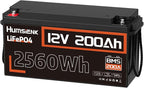12V 200Ah LiFePO4 Lithium Battery, Built-in 200A BMS, Rechargeable Deep Cycles Batterys, 2560Wh Lithium Battery for Off-Grid and Home Solar System, Marine, Trailer, RV
