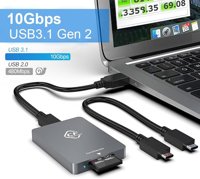 CFexpress Card Reader, USB 3.2 Gen 2 10Gbps CFexpress Tyep B Card Readers, Portable Aluminum Memory Card Adapter, Support for Thunderbolt 3/4 Port, for Professional Filmmakers, Photographers