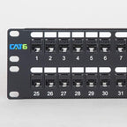 ICC CAT6 Feed-Through Patch Panel, 48 Port, 2U Rackmount, RJ45 Ethernet Patch Panel, No Punch Down, PoE++ and TAA Compliant, Black
