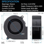 GDSTIME 7530 75mm x 75mm x 30mm 5V USB Blower Brushless Cooling Fan