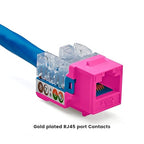 TRUE CABLE Cat6A Keystone Jack, 90 Degree Punch-Down, PoE++, 48 Pack, Pink, 328 Feet, 8P8C, UTP, 23/24 AWG, Compatible with Router, Switch, Computer, IP Camera, Indoor Use, Ethernet Cable Connectors
