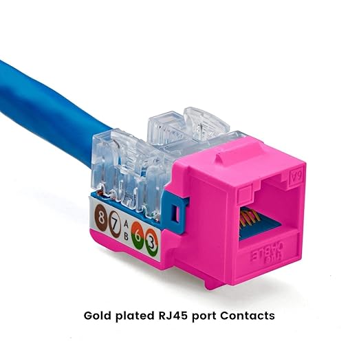 TRUE CABLE Cat6A Keystone Jack, 90 Degree Punch-Down, PoE++, 48 Pack, Pink, 328 Feet, 8P8C, UTP, 23/24 AWG, Compatible with Router, Switch, Computer, IP Camera, Indoor Use, Ethernet Cable Connectors