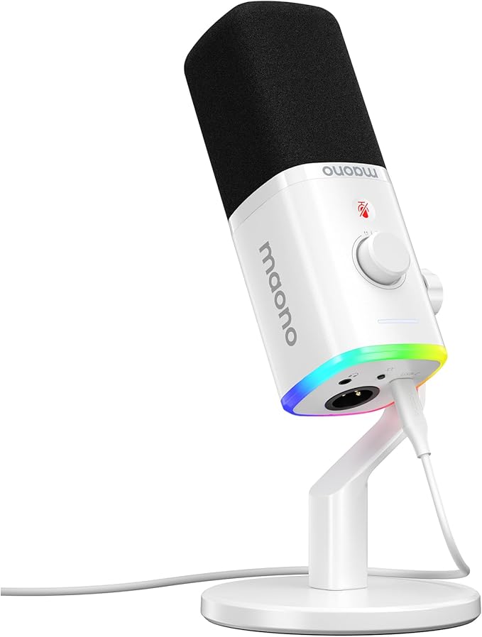 MAONO Dynamic Gaming Microphone: USB XLR Dynamic Computer Microphone with Software-RGB PC Mic for Gamer-Podcast Mic for Streaming Recording Studio YouTube Content Creation Online Chat PD100X (White)