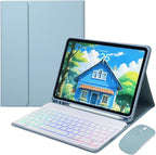 for iPad 11th (A16,2025) 11-inch, iPad 10th Gen 10.9 Inch 2022 Keyboard Case with Mouse and Rainbow Backlit Magnetic Detachable Bluetooth Keyboard Cover,Misty Blue