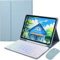 Rainbow Backlit Keyboard Case for iPad 9th / 8th / 7th Generation 10.2"/iPad Pro 10.5"/iPad Air 3rd Gen with Mouse and Backlight Detachable Bluetooth Keyboard Cover,Misty Blue