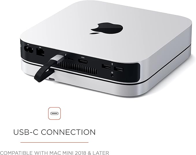 Satechi USB C Hub, Type-C Aluminum Stand & Hub, USB-C Data Port, Micro/SD Card Readers, USB 3.0 & Headphone Jack Port, for Mac mini M2/M1 (Not Compatible with M4) - Silver