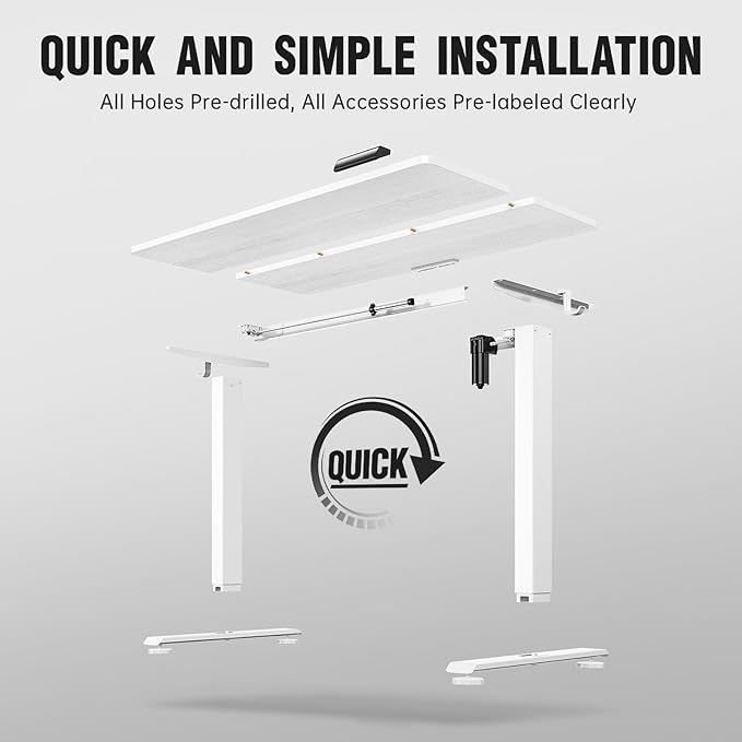 Veken 47.2 Inch Large Electric Standing Desk, Heights Adjustable, Sit to Stand Up, Work Home Office Computer Table for Study, Walking Pad, Writing, and Games, Wooden Desktop Desks, White