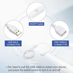 MECCANIXITY USB Extension Cable with ON/Off Button Switch 2m USB Male to Female Extension Cord for Desk Lamp Fan LED Light Strip White Pack of 1