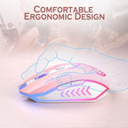 UHURU Gaming Mouse, Wireless Gaming Mouse with 6 Buttons 7 Changeable LED Color up to 10000 DPI, Rechargeable USB Gamer Mouse for PC Laptop (Pink)