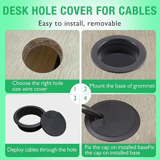 2 Pcs Desk Grommet 2" / 50 mm, Desk Cord Hole Cover, Cable Grommet ABS Plastic, Desk Hole Grommet for Home & Office Pc, Detachable Adjustable Cable Cord Organizer-White
