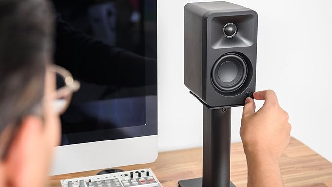Kanto SP9 Rising Desktop Speaker Stands for Small/Medium Bookshelf Speakers & Compact/Mid-Size 2”-4” Studio Monitors | 8.3" Tall | Black | Pair