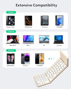 Samsers Multi-Device Foldable Bluetooth Keyboard with Touchpad, Rechargeable Dual-Mode(2.4G+BTx2) Wireless Keyboard with Holder, Portable Folding Keyboards for Android Windows iOS Mac OS - Gold