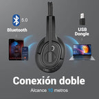 Bluetooth Headset for PC, Wireless Computer Headphone with AI-Powered Environmental Noise Cancelling Microphone & 2.4G USB Dongle, 55H Playtime, Over Ear Comfort Office Headset for Work, Laptop, Zoom