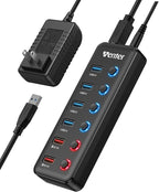 Powered USB Hub, Wenter 6-Port USB 3.0 Hub Splitter (4 USB 3.0 Data Ports + 2 QC 3.0 Fast Charging Ports) with Individual LED On/Off Switches, USB Hub 3.0 Powered with 36W AC Adapter for Mac, PC